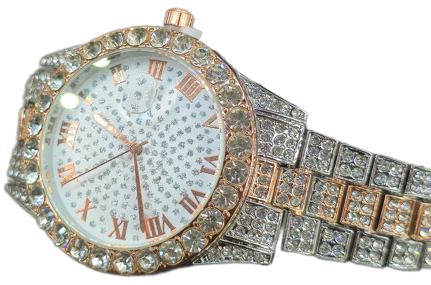Reloj full iced plata y oro rosa