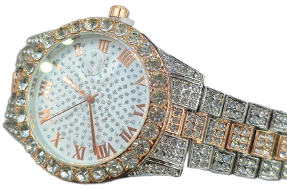 Reloj full iced plata y oro rosa