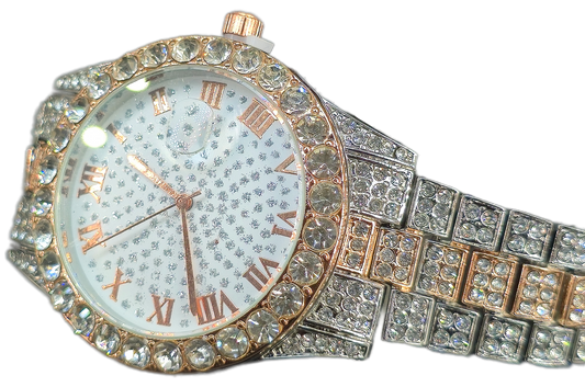 Reloj full iced plata y oro rosa