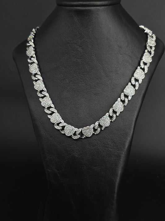 Cubana corte corazones plata