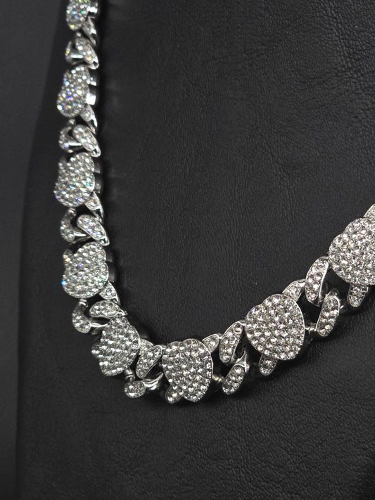 Cubana corte corazones plata