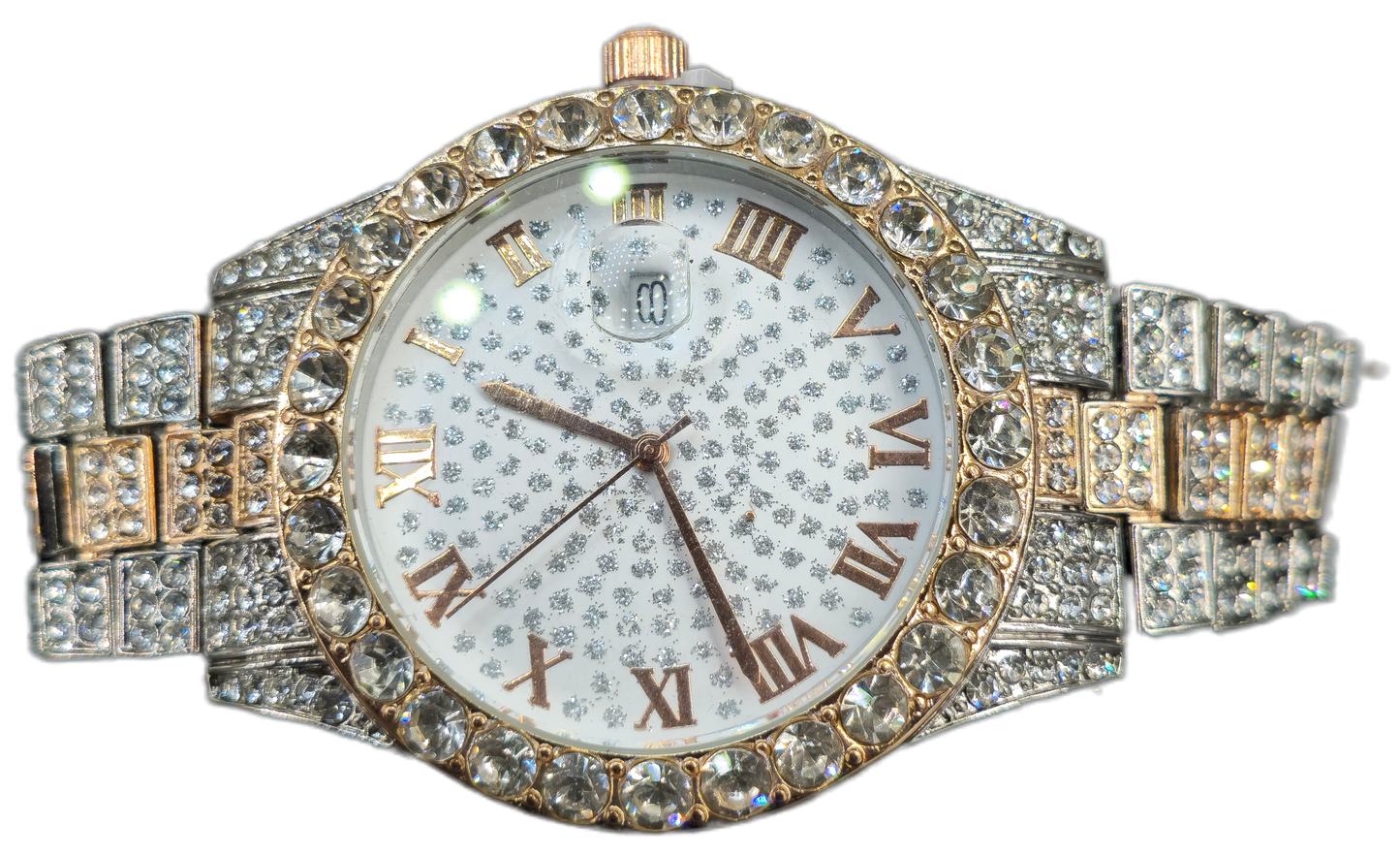 Reloj full iced plata y oro rosa