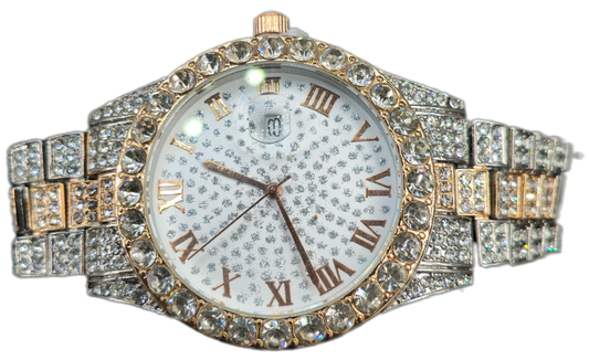 Reloj full iced plata y oro rosa